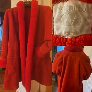 Red Shearling Swing Coat by VALENTINO